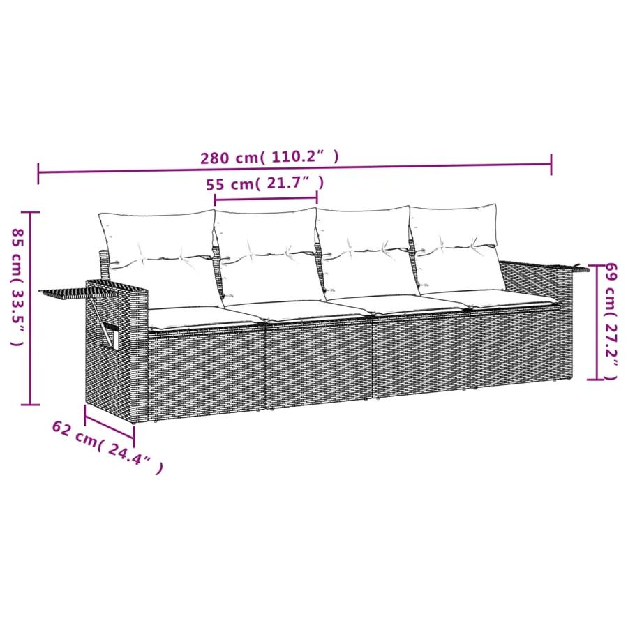 Salon de jardin avec coussins 4 pcs beige résine tressée - 3