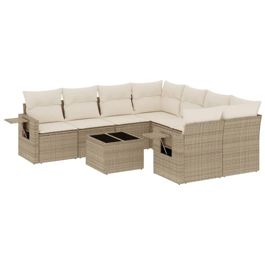 Salon de jardin avec coussins 9 pcs beige résine tressée - 2