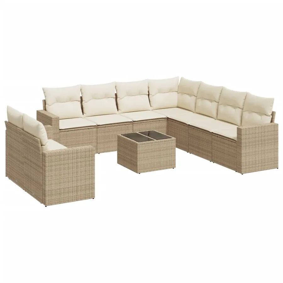 Salon de jardin avec coussins 10 pcs beige résine tressée - 2