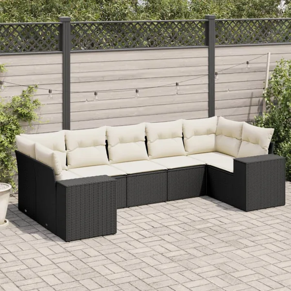 Salon de jardin 7 pcs avec coussins noir résine tressée 62 x 62 x 69 cm - 64,7 kg