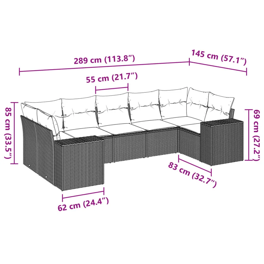 Salon de jardin 7 pcs avec coussins noir résine tressée 62 x 62 x 69 cm - 64,7 kg - 3