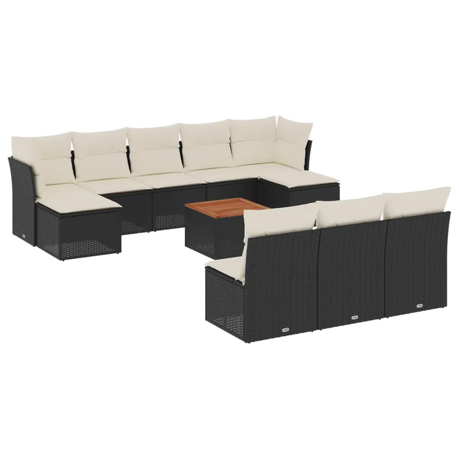 Salon de jardin 11 pcs avec coussins noir résine tressée - 2