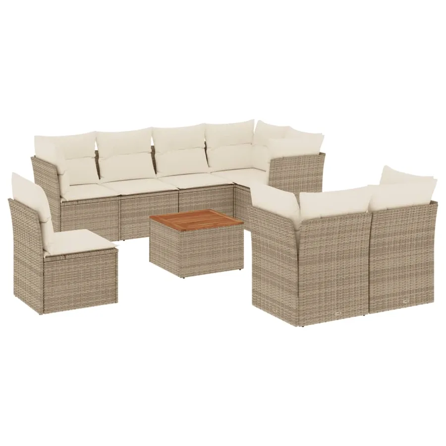 Salon de jardin avec coussins 9 pcs beige résine tressée - 2