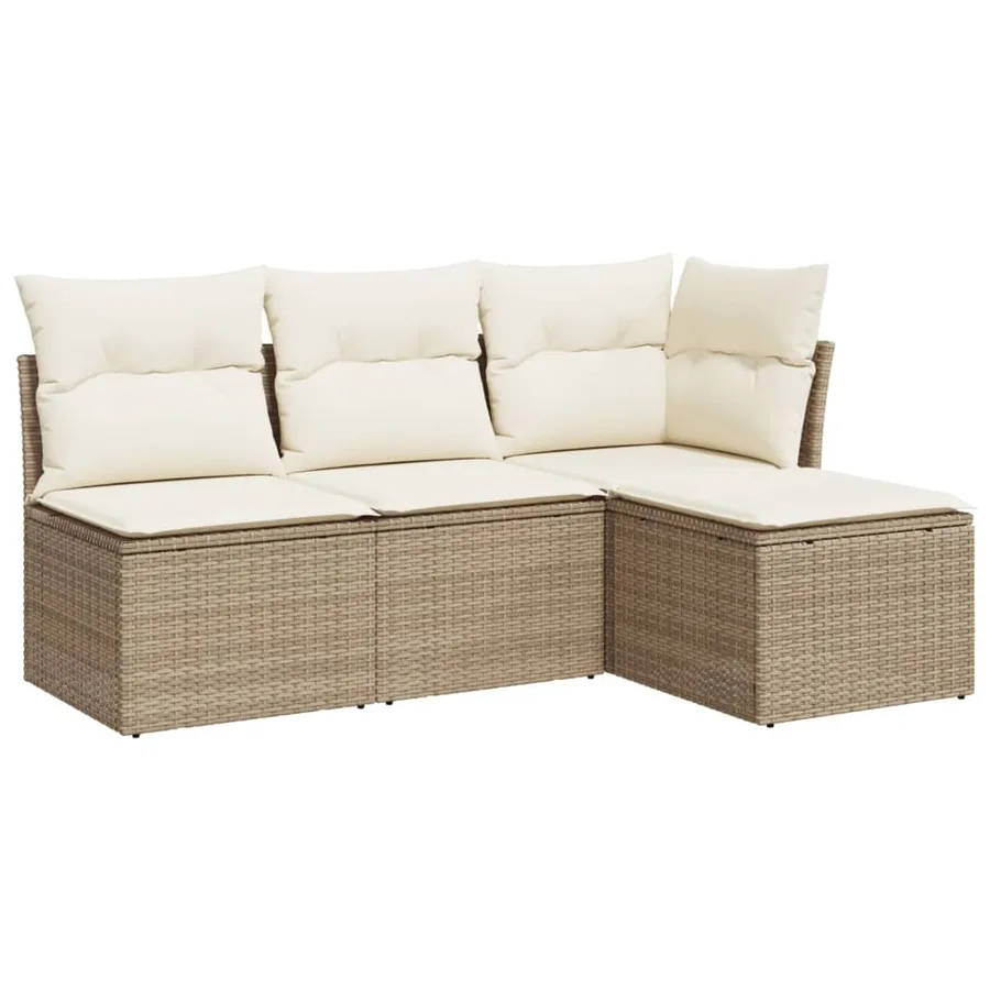 Salon de jardin avec coussins 4 pcs beige résine tressée - 2
