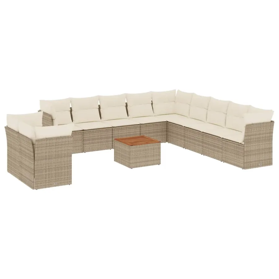 Salon de jardin avec coussins 12 pcs beige résine tressée - 2