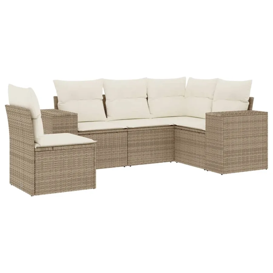 Salon de jardin avec coussins 5 pcs beige résine tressée - 2