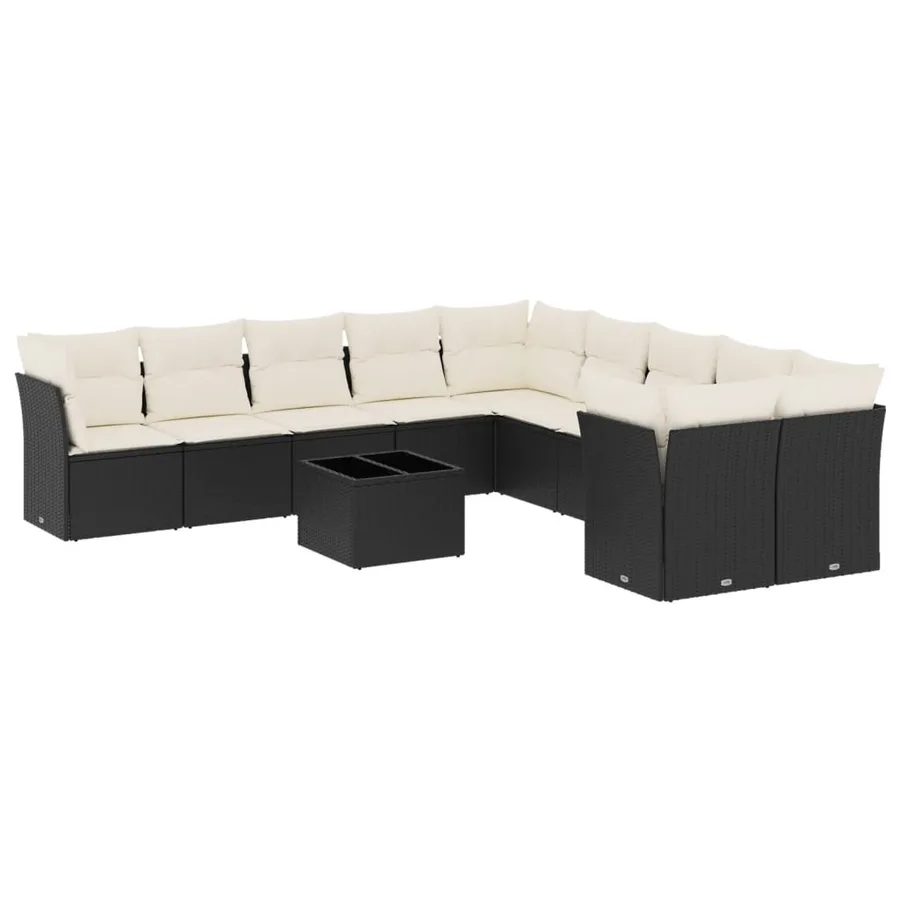 Salon de jardin 11 pcs avec coussins noir résine tressée - 2