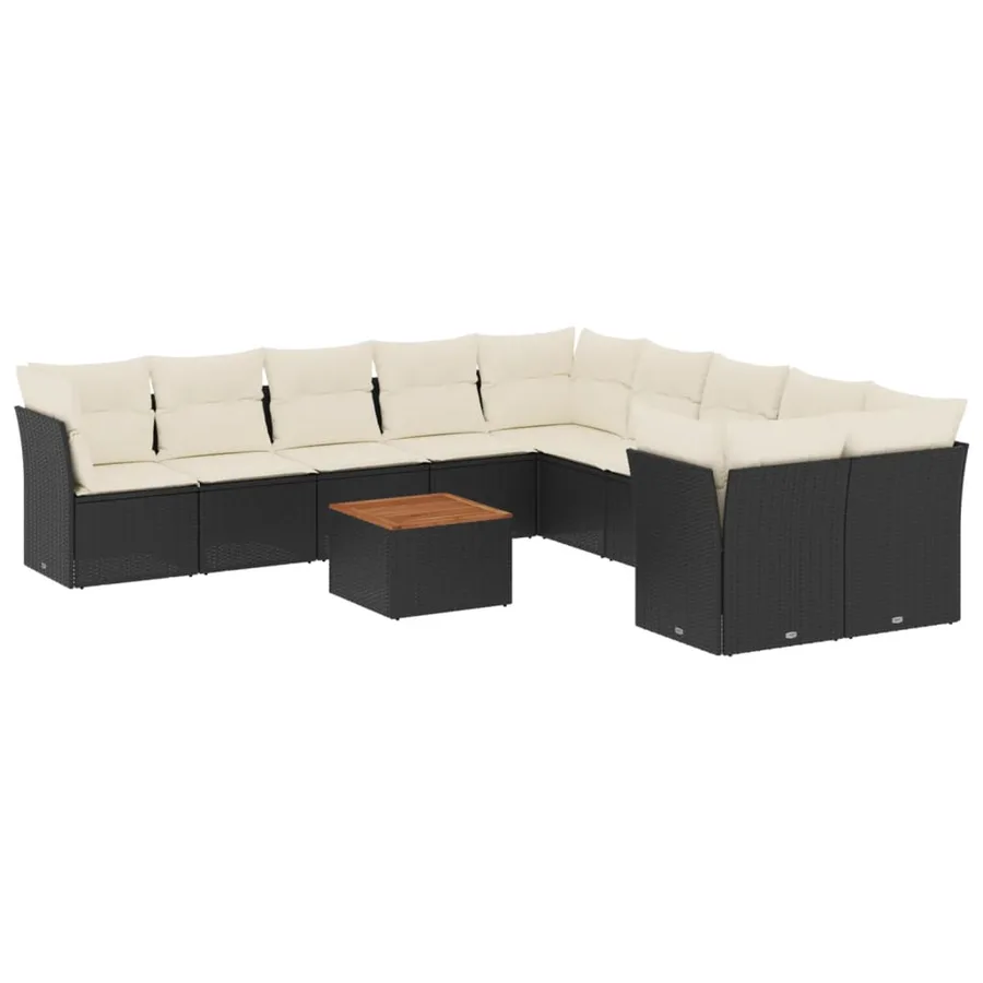 Salon de jardin 11 pcs avec coussins noir résine tressée - 2