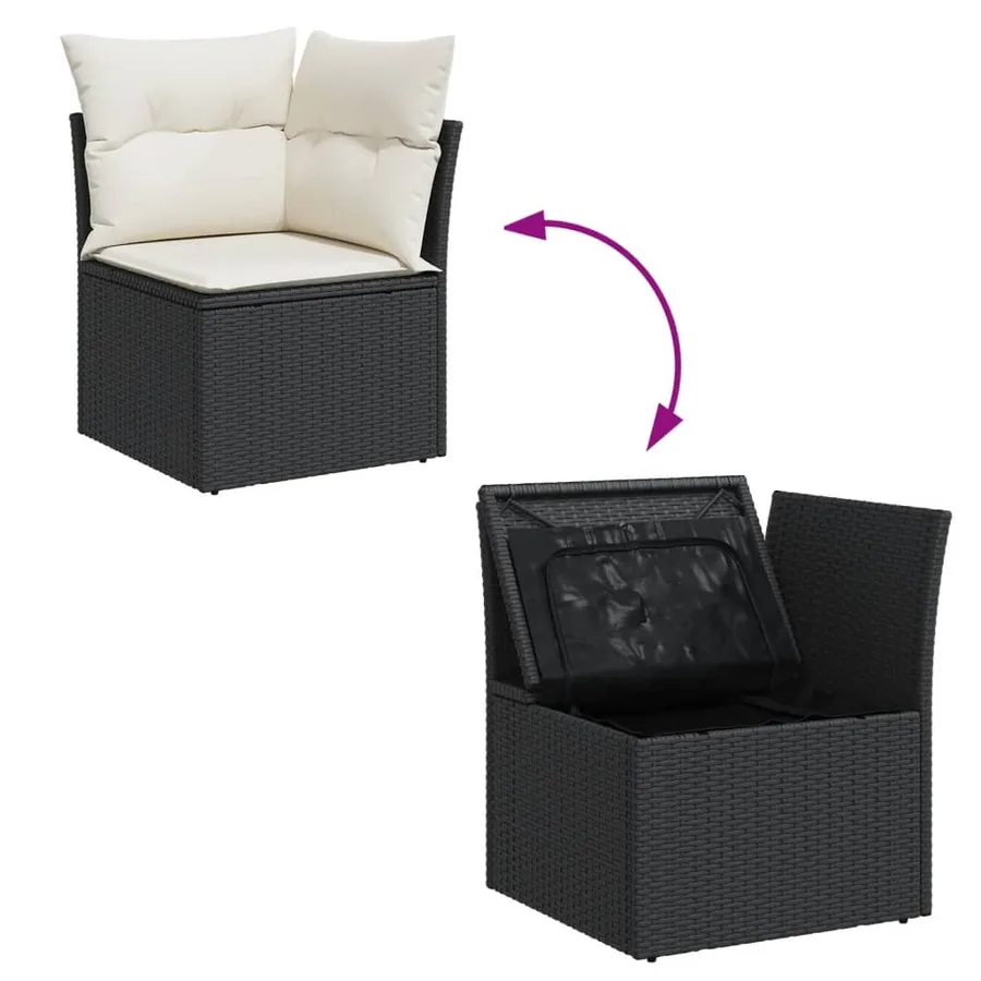 Salon de jardin 11 pcs avec coussins noir résine tressée - 9