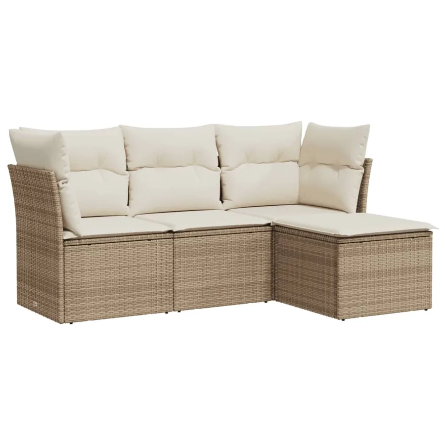 Salon de jardin avec coussins 4 pcs beige résine tressée - 2