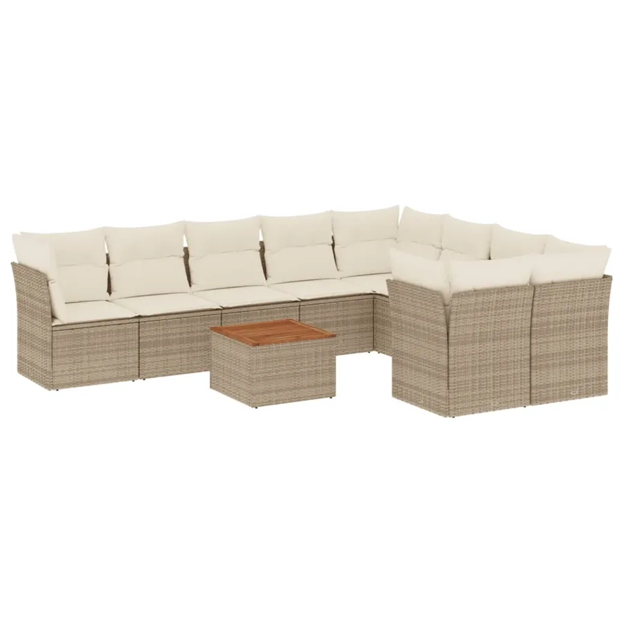 Salon de jardin avec coussins 10 pcs beige résine tressée - 2