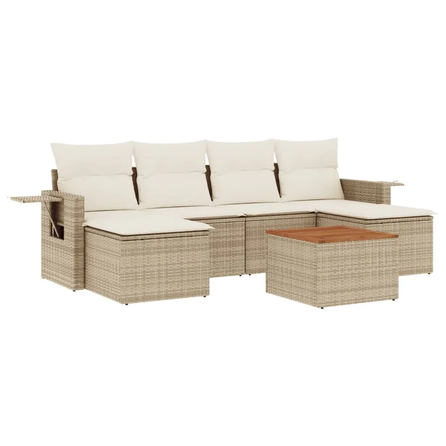 Salon de jardin avec coussins 7 pcs beige résine tressée - 2