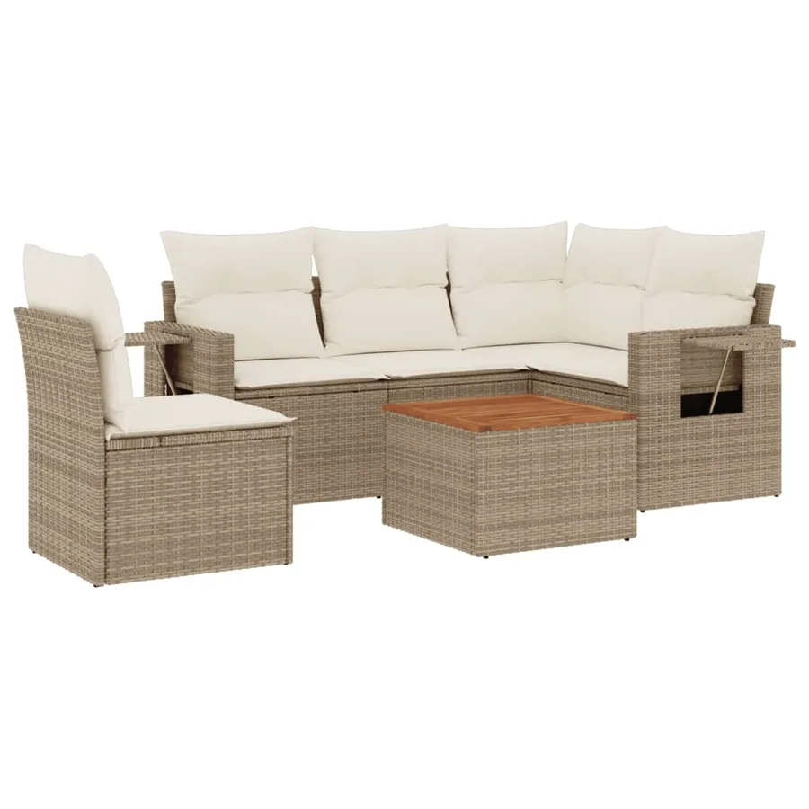 Salon de jardin avec coussins 6 pcs beige résine tressée - 2