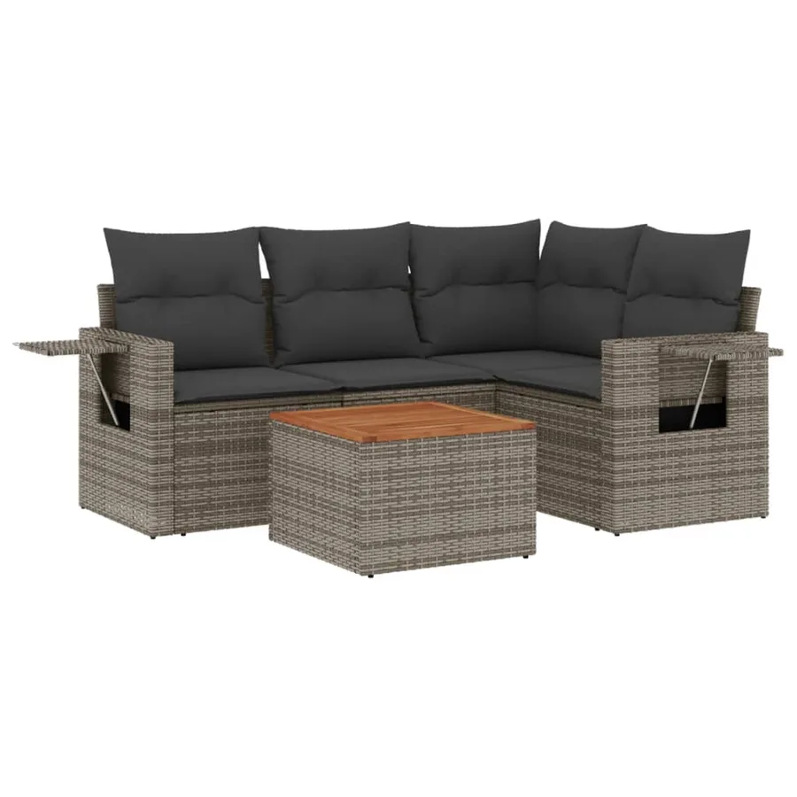 Salon de jardin 5 pcs avec coussins gris résine tressée - 2