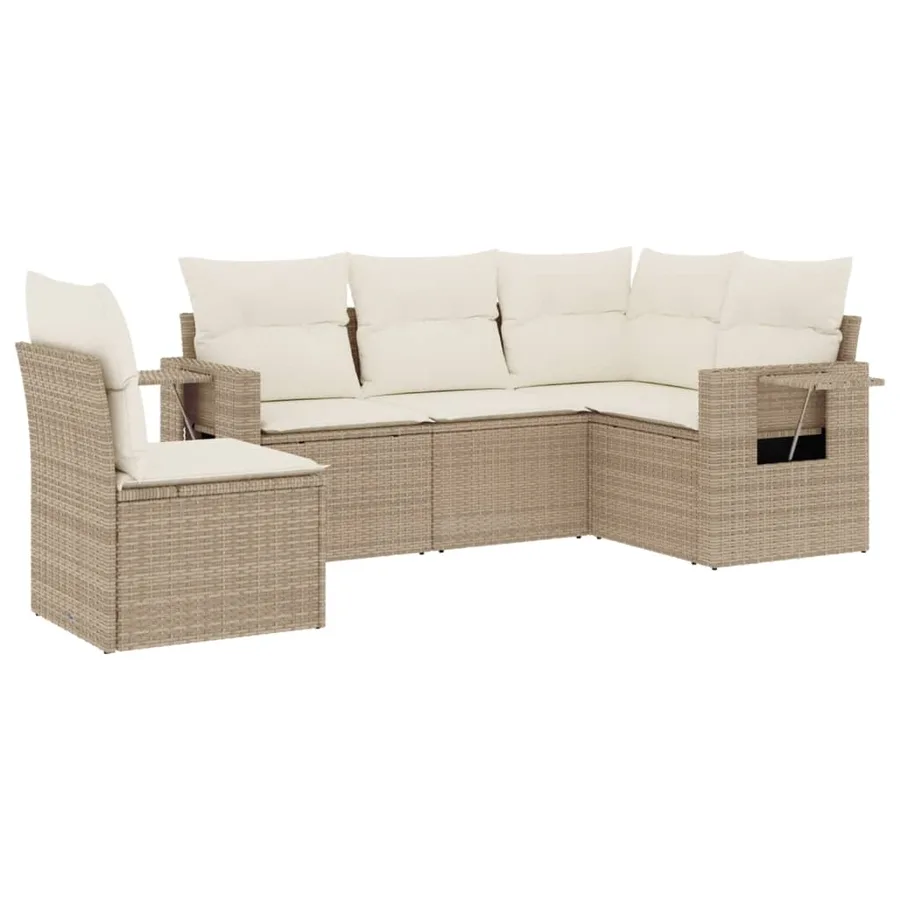 Salon de jardin avec coussins 5 pcs beige résine tressée - 2