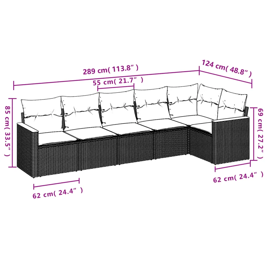 Salon de jardin avec coussins 6 pcs beige résine tressée - 3