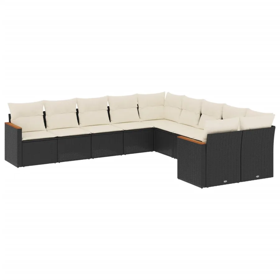Salon de jardin 10 pcs avec coussins noir résine tressée - 2