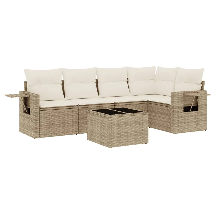Salon de jardin avec coussins 6 pcs beige résine tressée - 2
