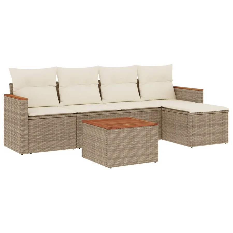Salon de jardin avec coussins 6 pcs beige résine tressée - 2