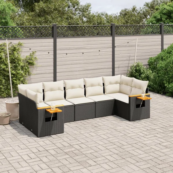 Salon de jardin 7 pcs avec coussins noir résine tressée 62 x 62 x 69 cm - 63,7 kg