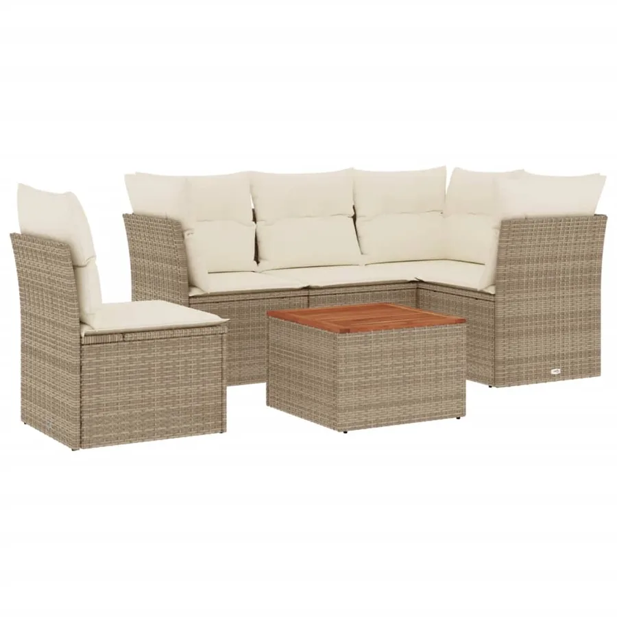 Salon de jardin avec coussins 6 pcs beige résine tressée - 2