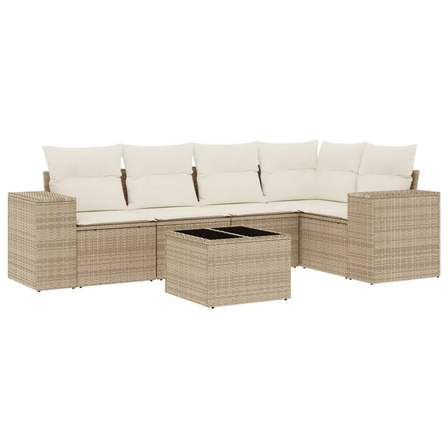 Salon de jardin avec coussins 6 pcs beige résine tressée - 2