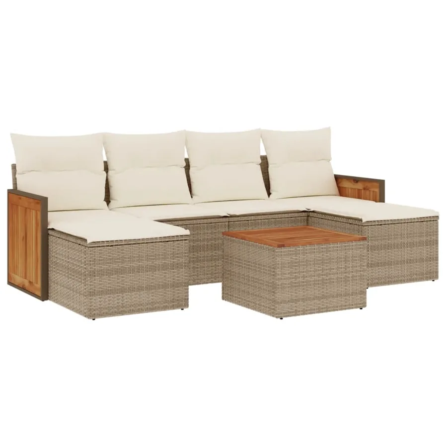 Salon de jardin avec coussins 7 pcs beige résine tressée - 2