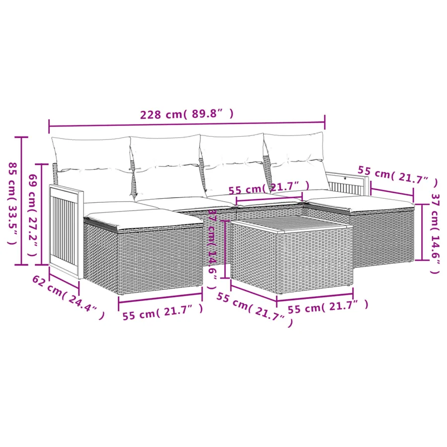 Salon de jardin avec coussins 7 pcs beige résine tressée - 3