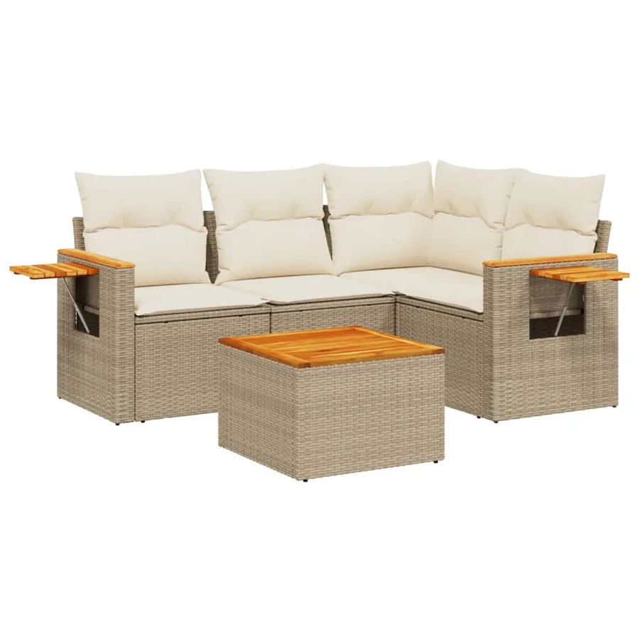 Salon de jardin avec coussins 5 pcs beige résine tressée - 2
