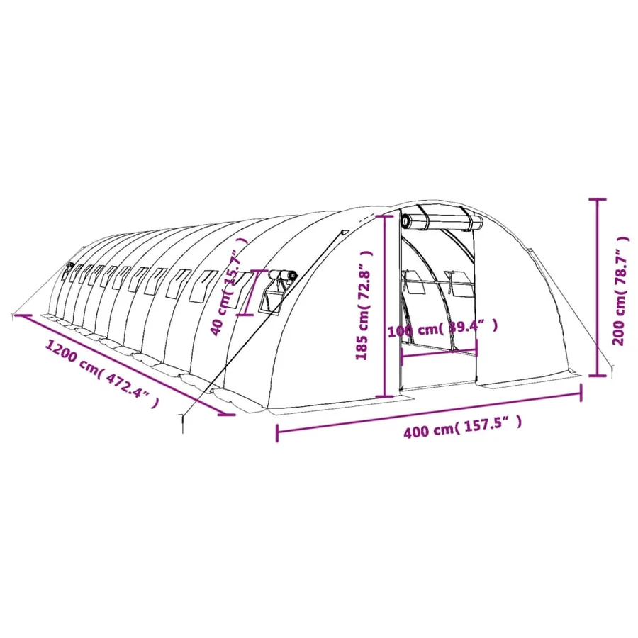 Serre avec cadre en acier blanc 48 m² 12x4x2 m - 12