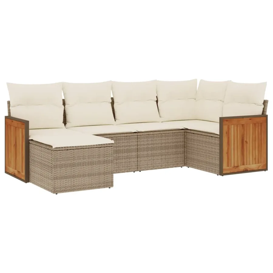 Salon de jardin avec coussins 6 pcs beige résine tressée - 2
