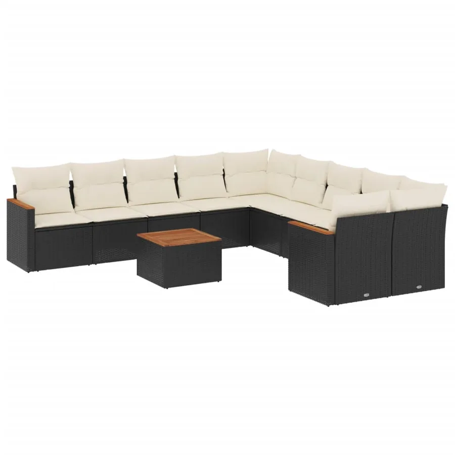 Salon de jardin 11 pcs avec coussins noir résine tressée - 2