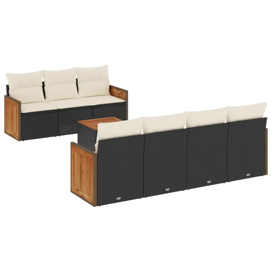 Salon de jardin 8 pcs avec coussins noir résine tressée - 2