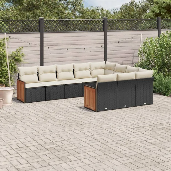 Salon de jardin 10 pcs avec coussins noir résine tressée