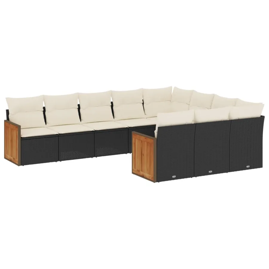 Salon de jardin 10 pcs avec coussins noir résine tressée - 2