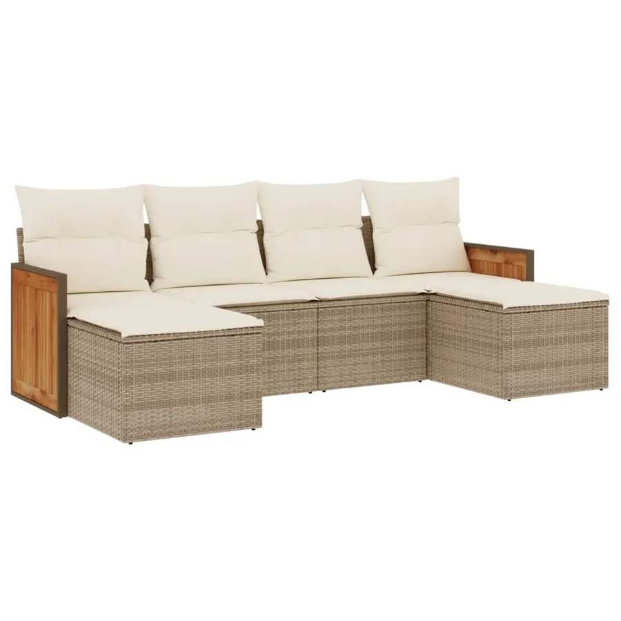 Salon de jardin avec coussins 6 pcs beige résine tressée - 2