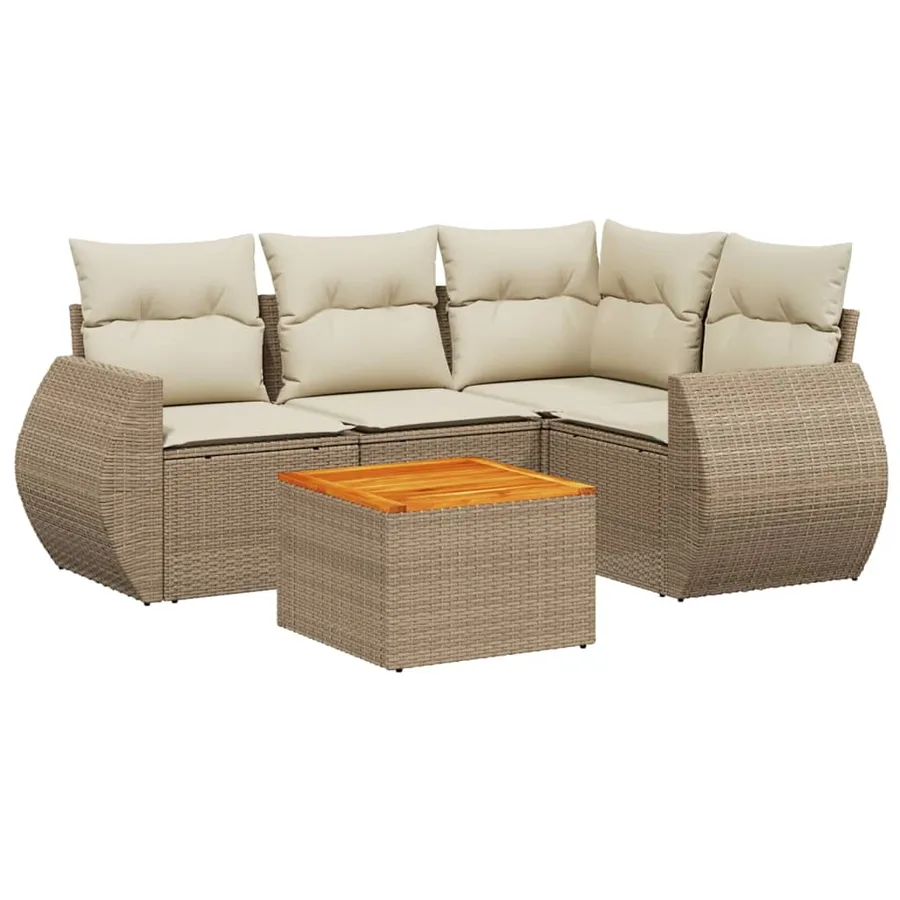 Salon de jardin avec coussins 5 pcs beige résine tressée - 2