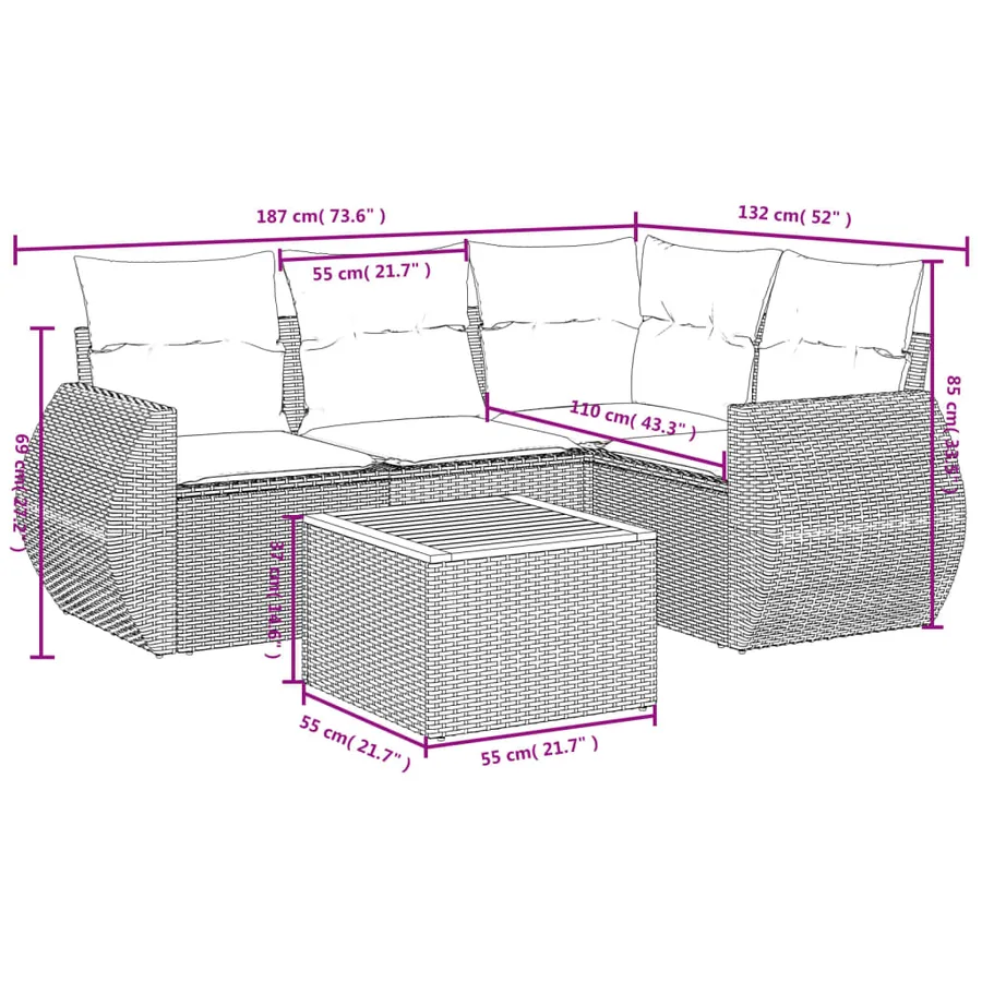 Salon de jardin avec coussins 5 pcs beige résine tressée - 3