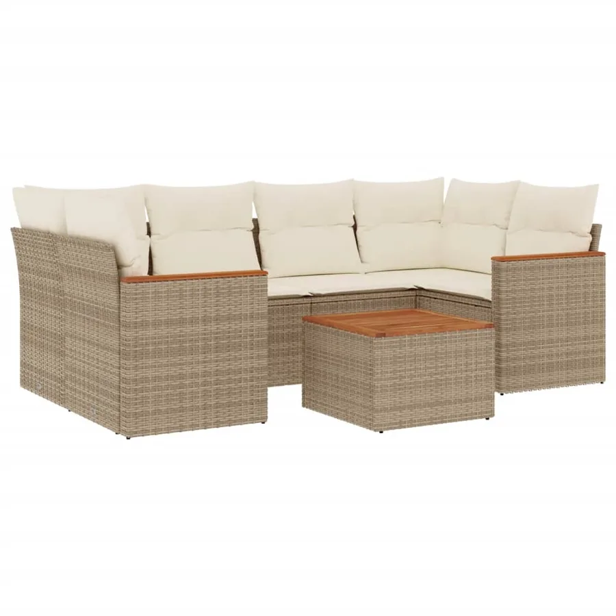 Salon de jardin avec coussins 7 pcs beige résine tressée - 2