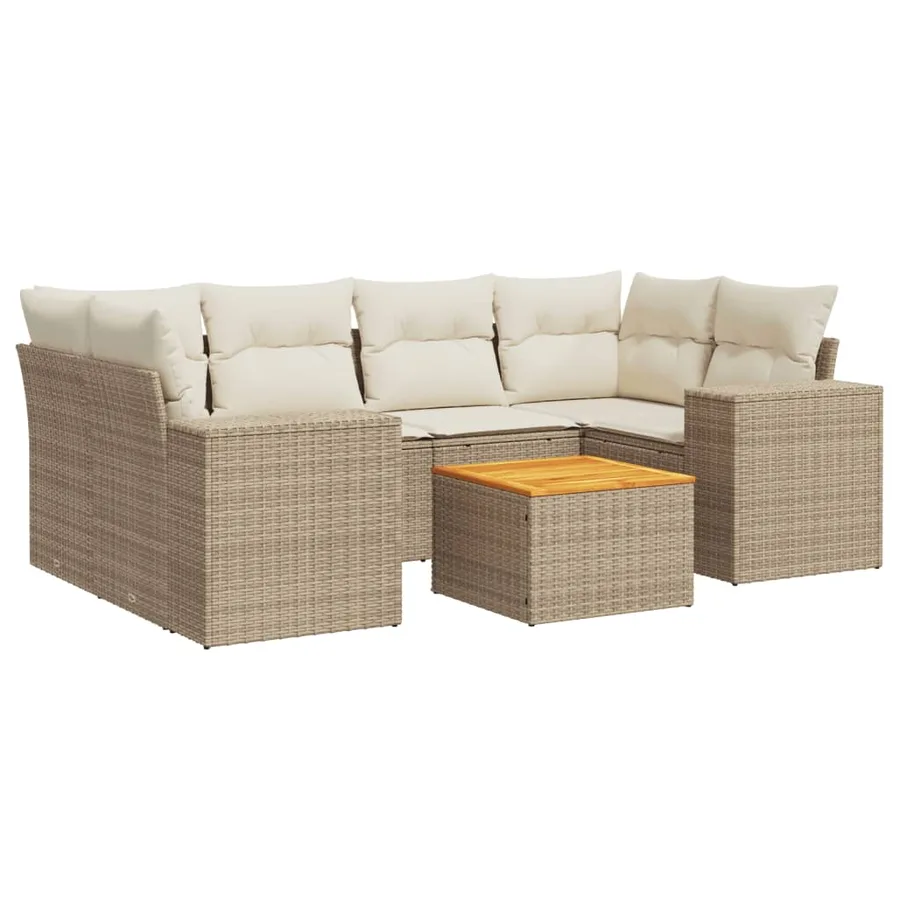 Salon de jardin avec coussins 7 pcs beige résine tressée - 2