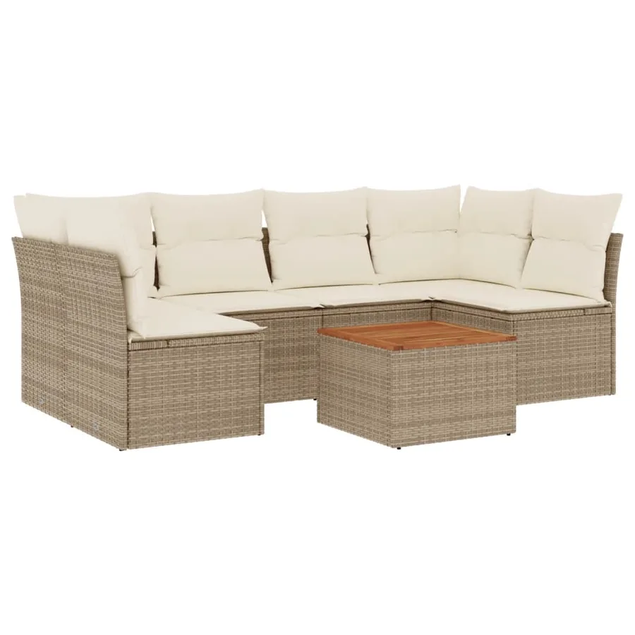 Salon de jardin avec coussins 7 pcs beige résine tressée - 2