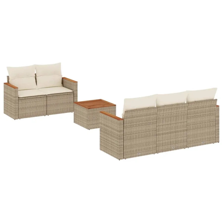 Salon de jardin avec coussins 6 pcs beige résine tressée - 2