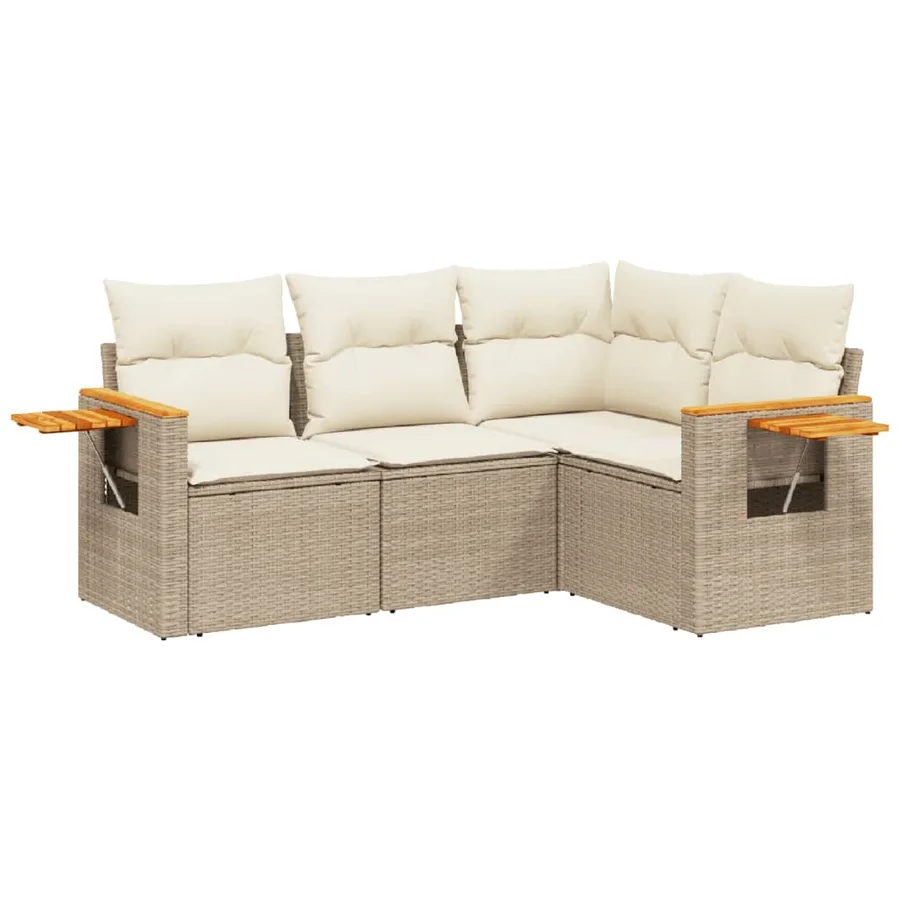 Salon de jardin avec coussins 4 pcs beige résine tressée - 2
