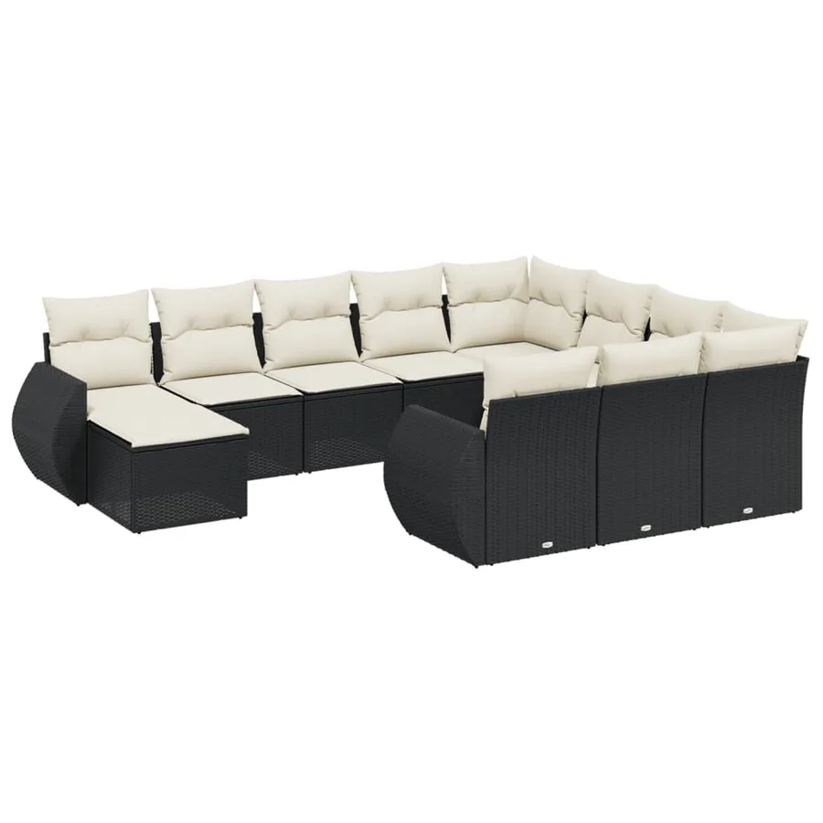 Salon de jardin 11 pcs avec coussins noir résine tressée - 2