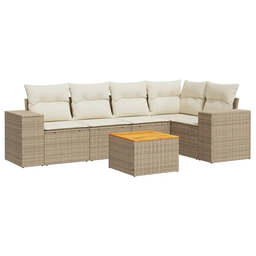 Salon de jardin avec coussins 6 pcs beige résine tressée - 2