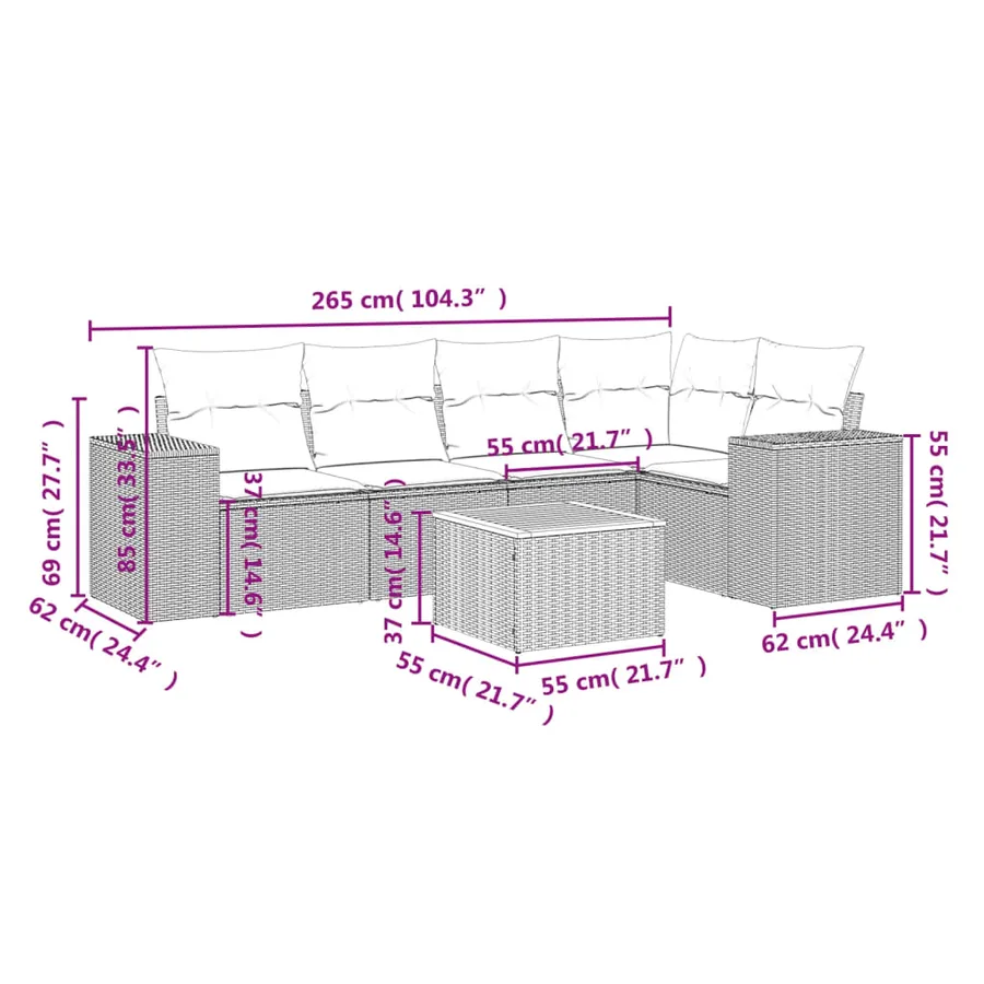 Salon de jardin avec coussins 6 pcs beige résine tressée - 3