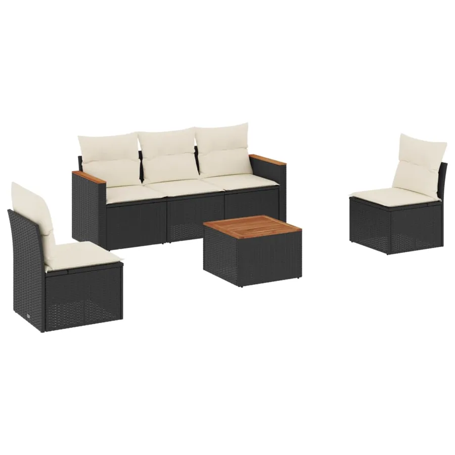 Salon de jardin 6 pcs avec coussins noir résine tressée - 2