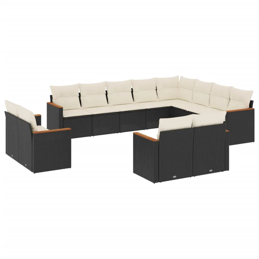 Salon de jardin 12 pcs avec coussins noir résine tressée - 2
