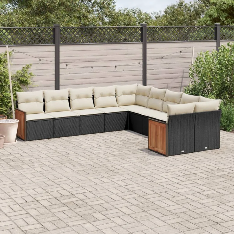 Salon de jardin 10 pcs avec coussins noir résine tressée