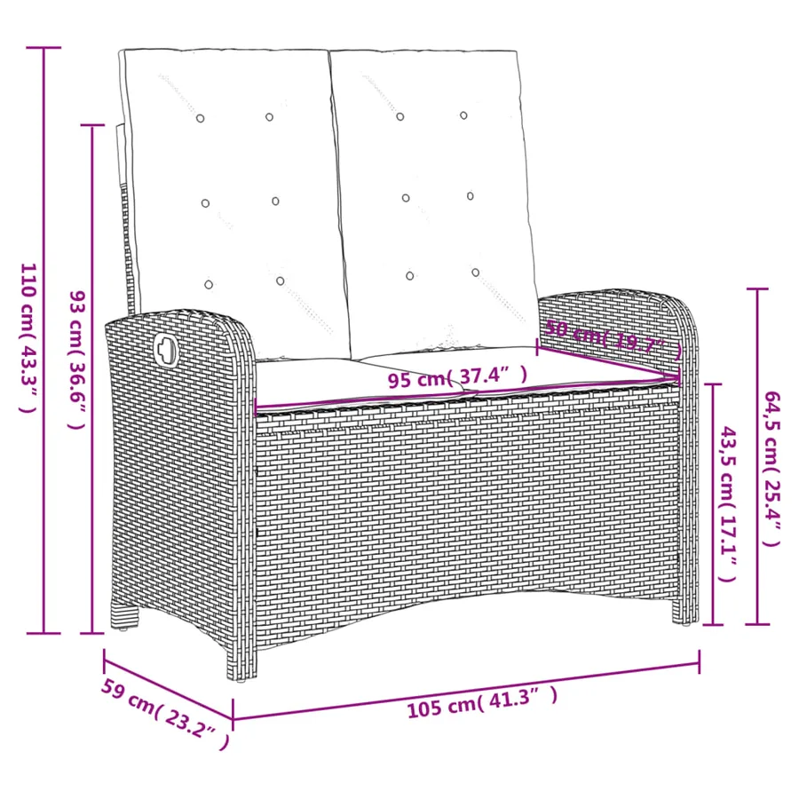 Ensemble à manger de jardin et coussins 2 pcs beige poly rotin - 11